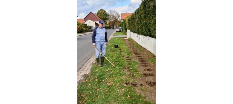 Zwiebelpflanzaktion Diese Foto zeigt den Ortsbürgermeister bei der Arbeit