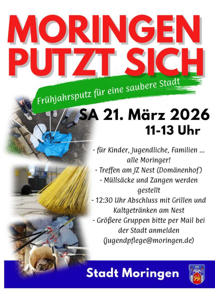 Ein Bild von dem Plakat mit dem Titel Moringen putzt sich