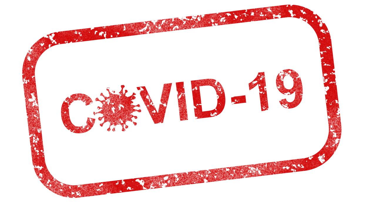 Schriftzug Covid-19, rot umrandet